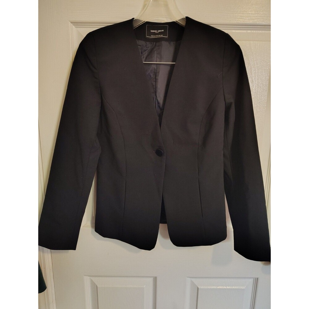 Giorgio Armani Beauty Women's Black Solid One-Button Short Blazer Jacket 32